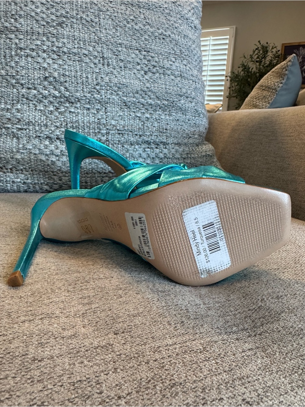 SCHUTZ Metallic Teal Knot-Front Mule Heels - Picture 3 of 4